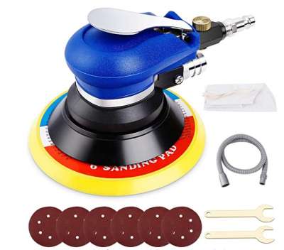 Amzdeal Lijadora Orbital Excéntrica Neumática, Dual-acción 6´´ Lijadora de Aire de Mano con Disco de Aire Comprimido de 10000 rpm, Manguera y Bolsa Pulidor Multifunción para Coche, Metal, Muebles 