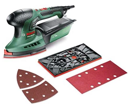 Bosch PSM 200 AES - Multilijadora, 2 hojas de lija, placa lijadora rectangular, maletín de transporte, 200 W
